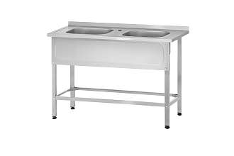 Ванна моечная цельнотянутая ВМЦн - 1200x700x860 Norma Inox, 2 м/о 500x500x300, борт, отв. д/смесит., экран (ножка профильная, тр. 40x40)
