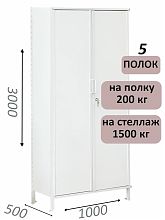 Стеллаж-шкаф СТ-200 с сплошными дверьми 3000х1030х500, 5 полок